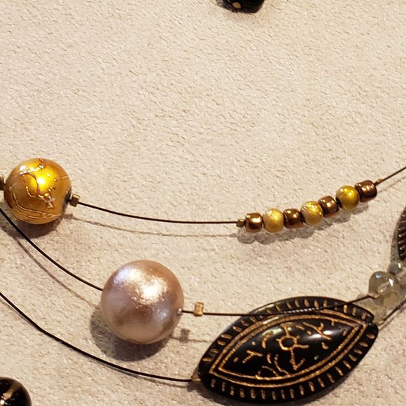 Chico's Black/Gold Necklace and Earring set - Picture 3 of 4